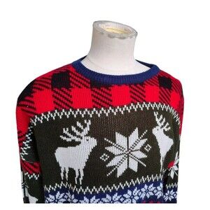 Vintage 90s Fair Isle Christmas Sweater Falls Creek Large Red Green Navy